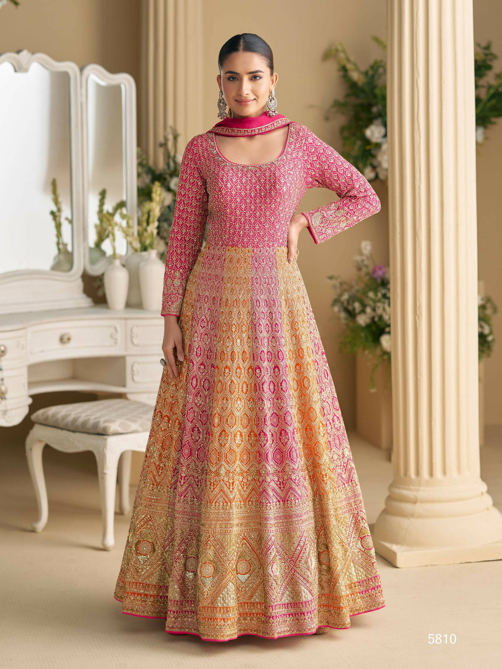 Anaita Peach Georgette Readymade Anarkali Suit with Embroidery Zarkan Work - Distacart
