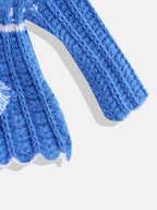Chutput Kids Woollen Hand Knitted Full Sleeves Self Design Hood Detail Dress For Baby Girls - Blue