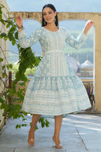 Juniper Women's Sky Blue Printed Flared Dress - Distacart