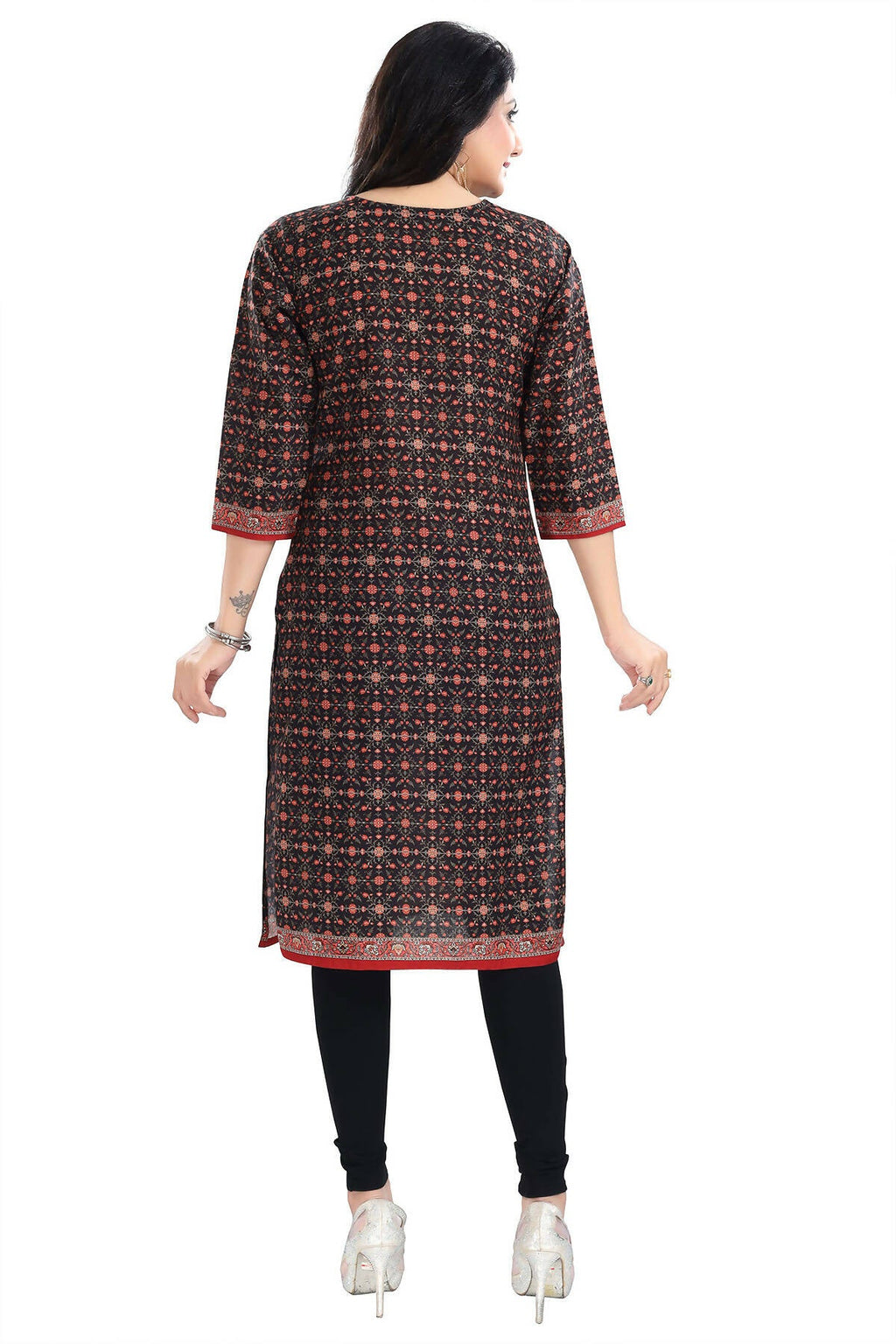 Snehal Creations Black Beauty Designer Digital Print Cotton Slub Fabric Long Kurti Tunic - Distacart