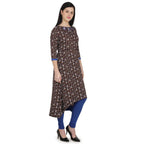 Kanoor Garments Women's Brown High Low Round Neck Kurti