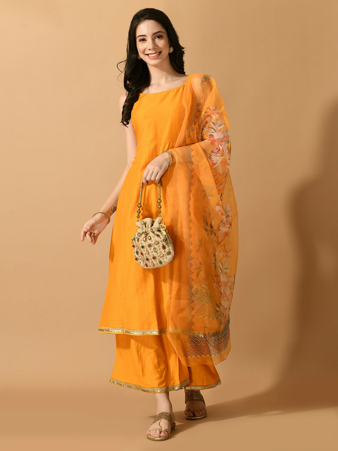Myshka Women's Yellow Solid Party Kurta Sets