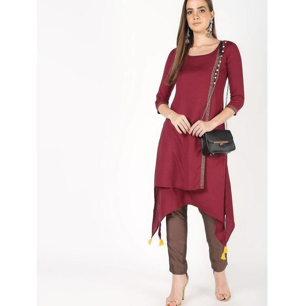 Cheera Front Painal Design With Tashal A-Line Kurta