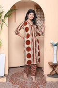 Miravan Womens Brown Pure Cotton Kurta With Palazzo Set