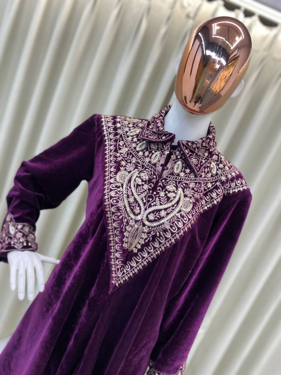 Vastranavya Purple Velvet Sequence Embroidery Work Top With Palazzo - Distacart