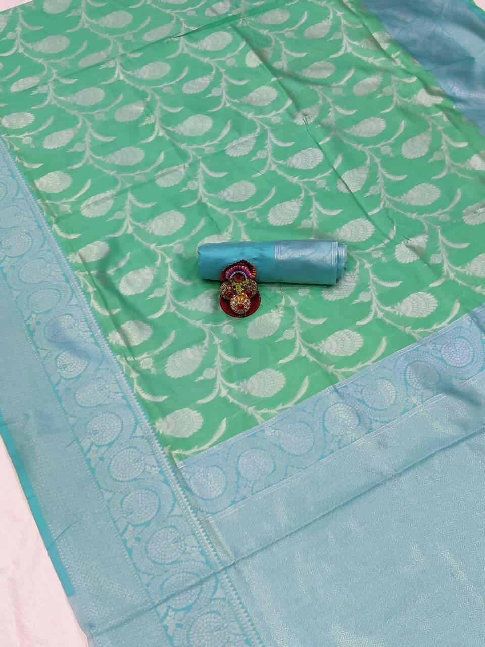 DEIANA'S Beautiful Designer Golden zari Soft Lichi Silk Saree - Pista
