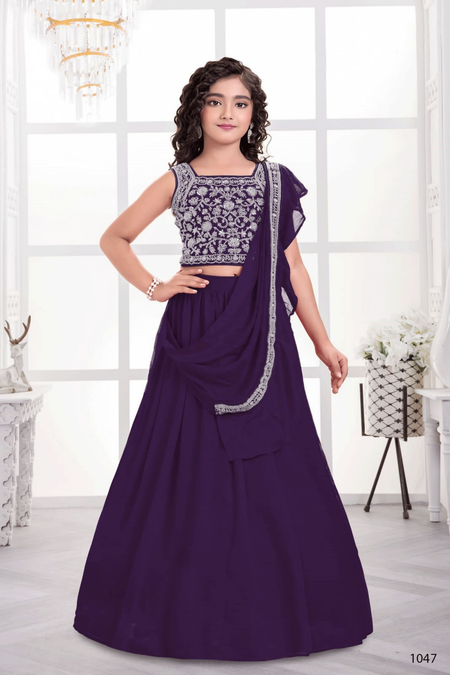 Designer Traditional Dark Purple Multi Color Embroidery With Beads Work Visitra Silk Lehenga Choli - Anbazaar