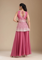 Teeya Creation Pink Color Star Georgette Party Wear Designer Peplum Sharara Set