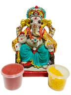 Eco-Friendly Ganesh Idol Small (Non-Toxic Colors) With Kumkum & Akshat
