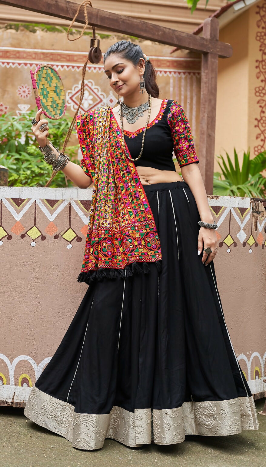 AI Fashion Black Viscose Rayon Designer Navratri Lehenga Choli Collection