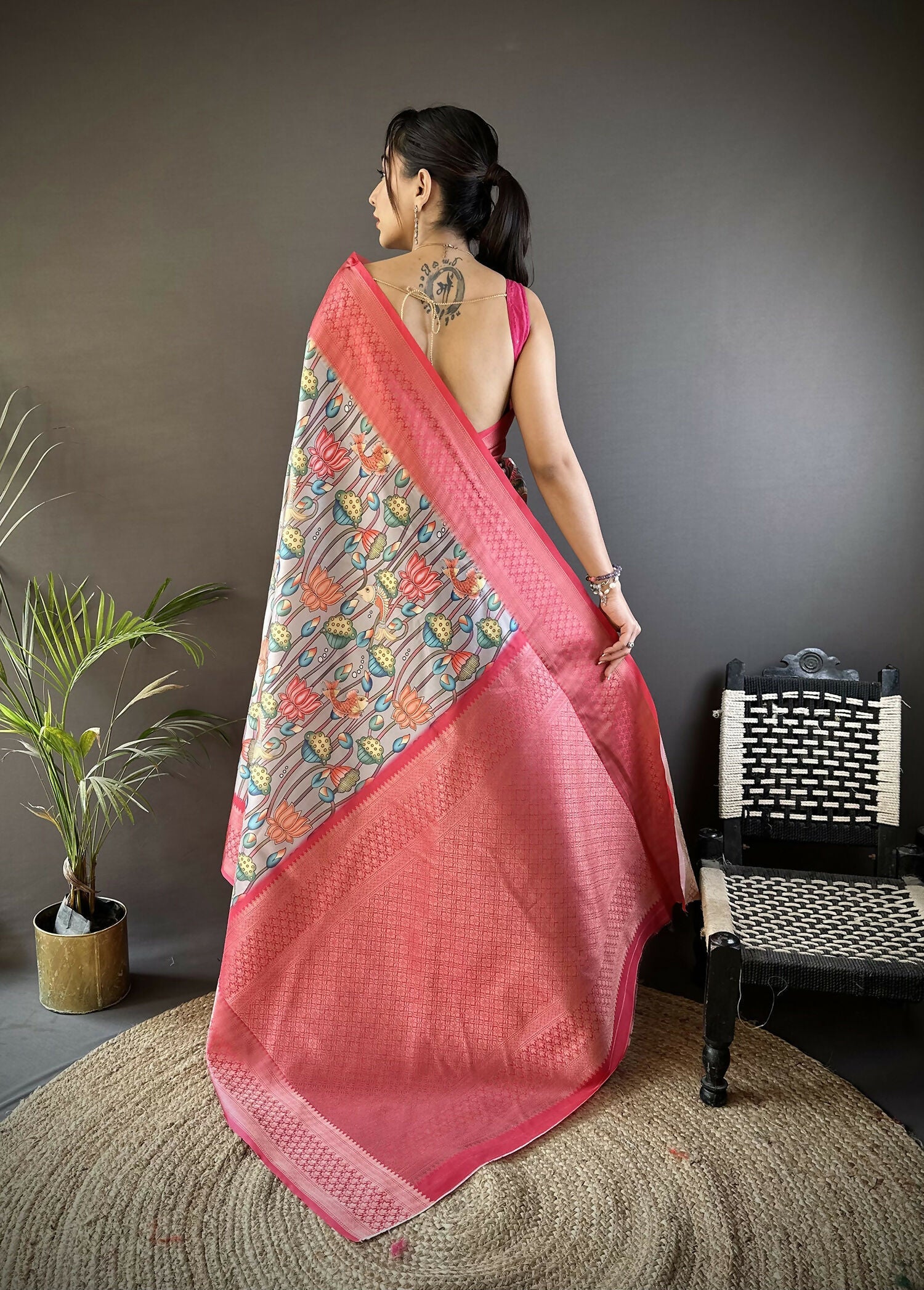 Joban Fashion Multi-Color Floral Digital Print Soft Lichi Silk Paithani Saree - Distacart