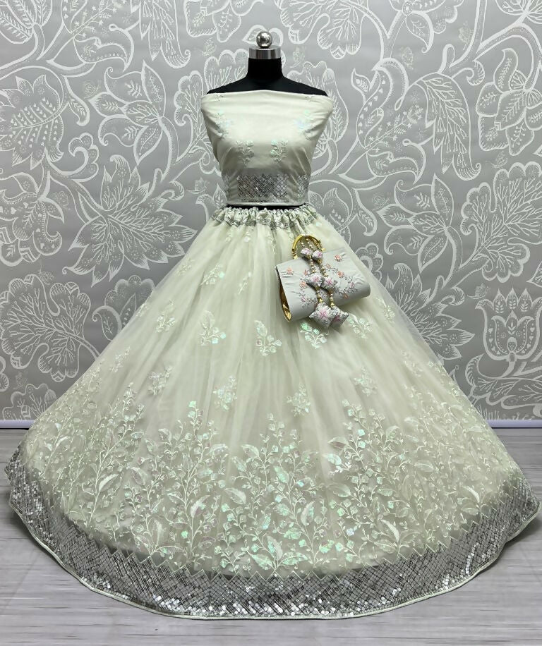 Jyoti Fashion Women's Sea Green Bridal Net Fancy Sequins with Multi Thread Embroidered Wedding Lehenga Choli