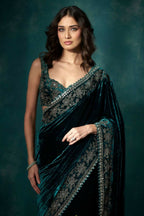 Joban Fashion Green Viscose Velvet Party Wear Sarees - Distacart