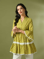 Myshka Women's Yellow Embellished Cotton Gathered Party Empire Top