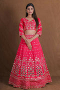 Pink Embroidery With Real Mirror Work Fantum Silk Fabric Lehenga Choli - Jihu Culture
