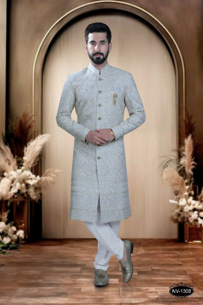 Joban Fashion Men's Blue Base Georgette Kurta with Pyjama