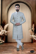 Joban Fashion Men's Blue Base Georgette Kurta with Pyjama