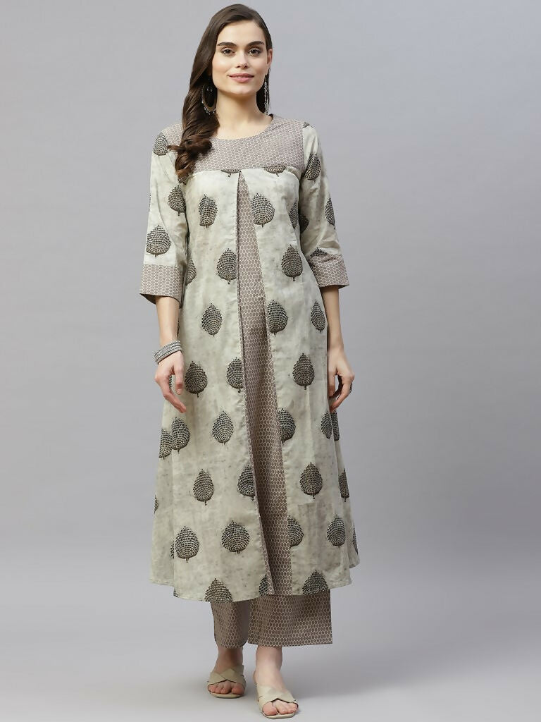 Miravan Women's Pure Cotton Printed A-Line Kurta And Palazzo