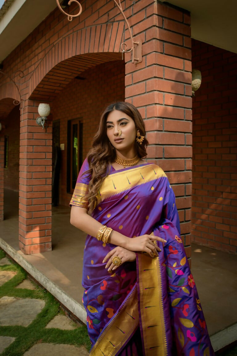 Jyoti Fashion Women's Purple Paithani Silk Zari Woven Saree with Blouse