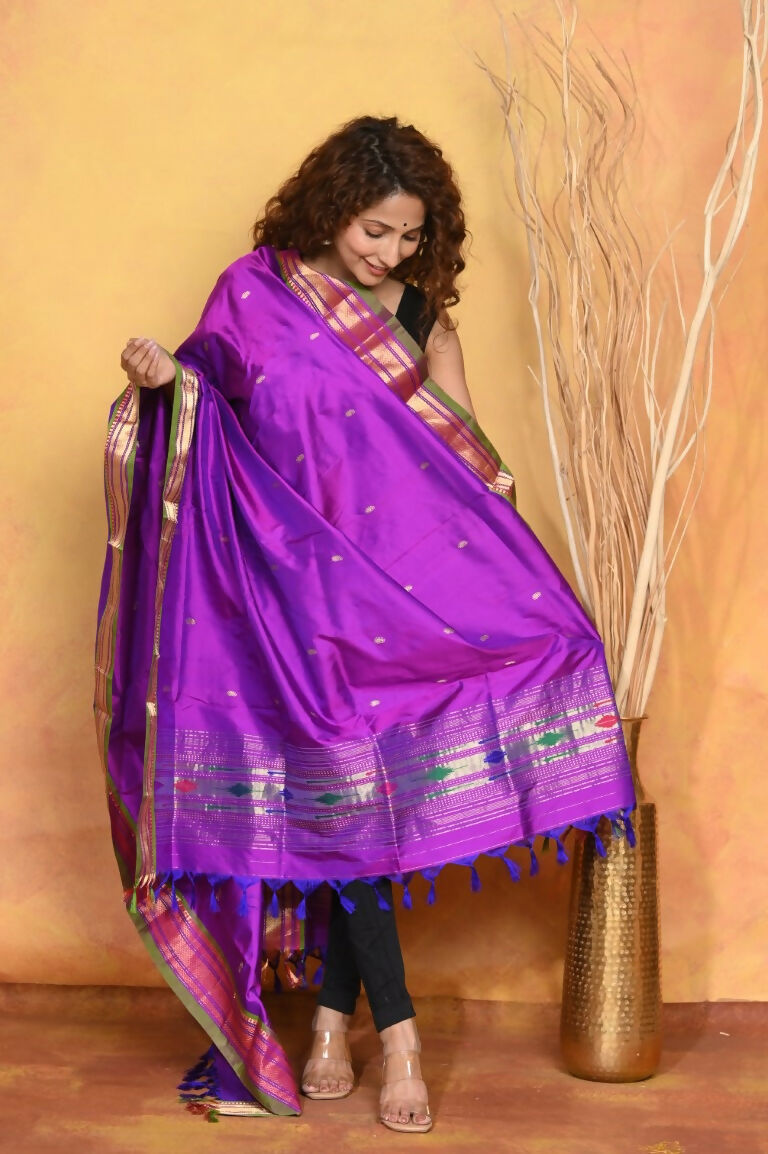 Very Much Indian Pure Silk Handloom Traditional Paithani Dupatta - Violet