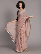 Suta Brown Black Polka Dots Printed Pure Cotton Saree - Distacart