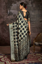 Joban Fashion Black Art Silk With Fine Viscose Border Ajrak Full Body Print With Soft Finish Saree - Distacart