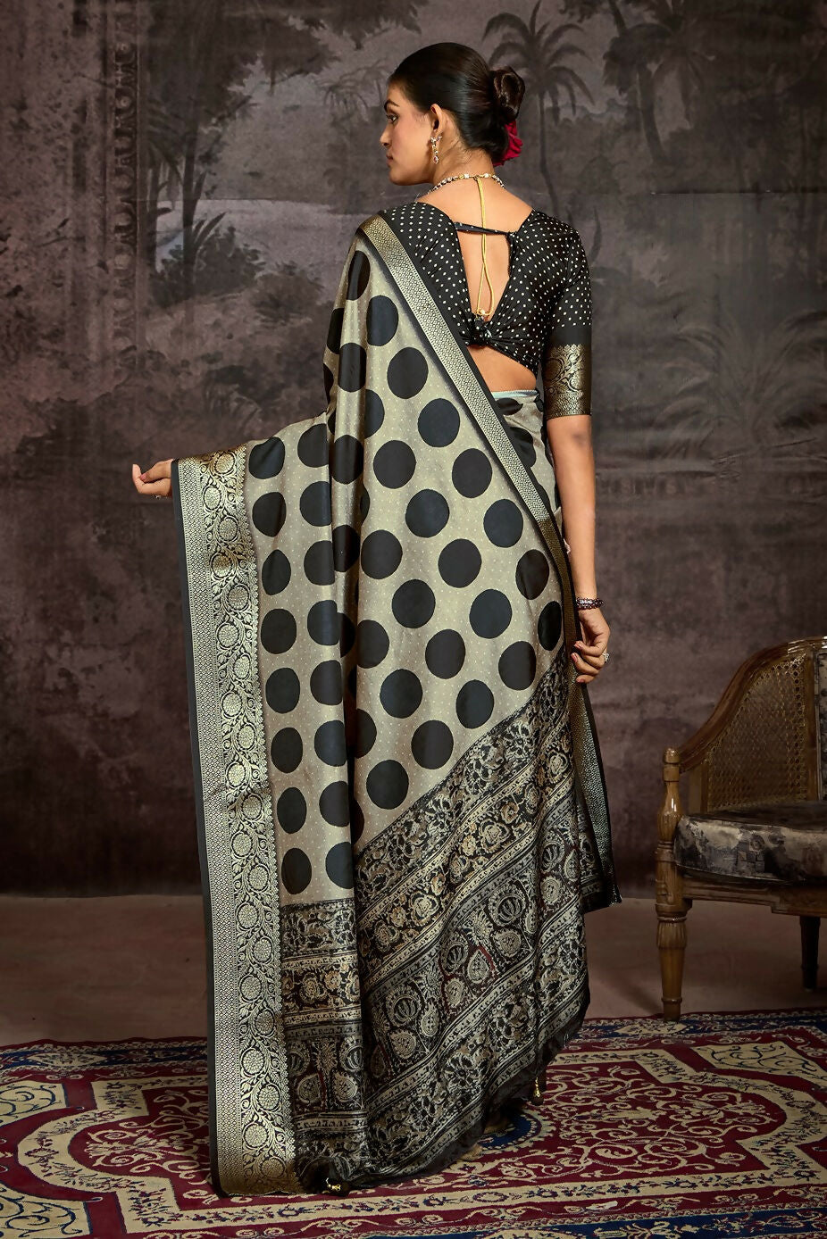 Joban Fashion Black Art Silk With Fine Viscose Border Ajrak Full Body Print With Soft Finish Saree - Distacart