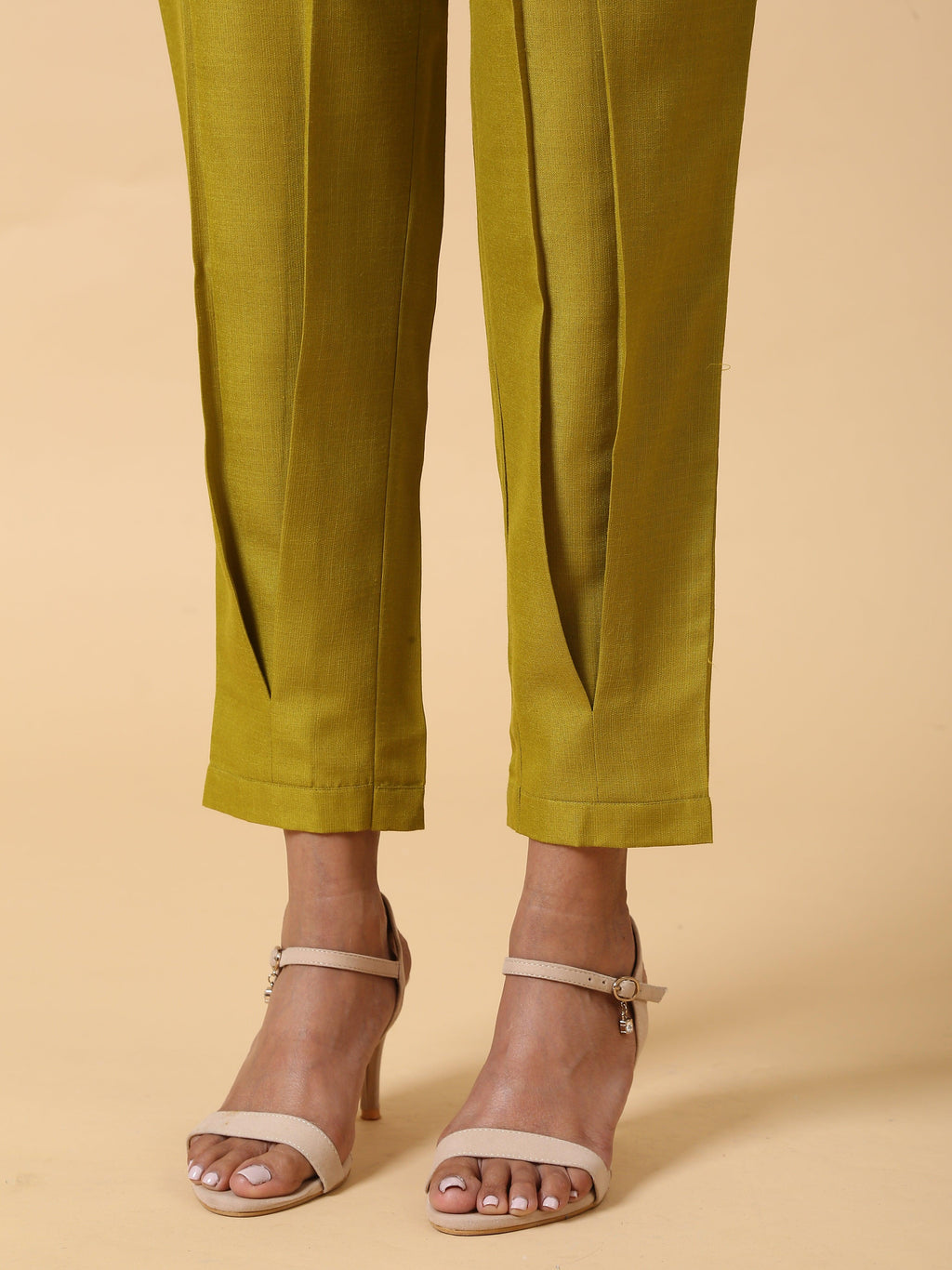 trueBrowns Cotton Linen Lime Green Pleated Co-Ord Set | Relove - Distacart