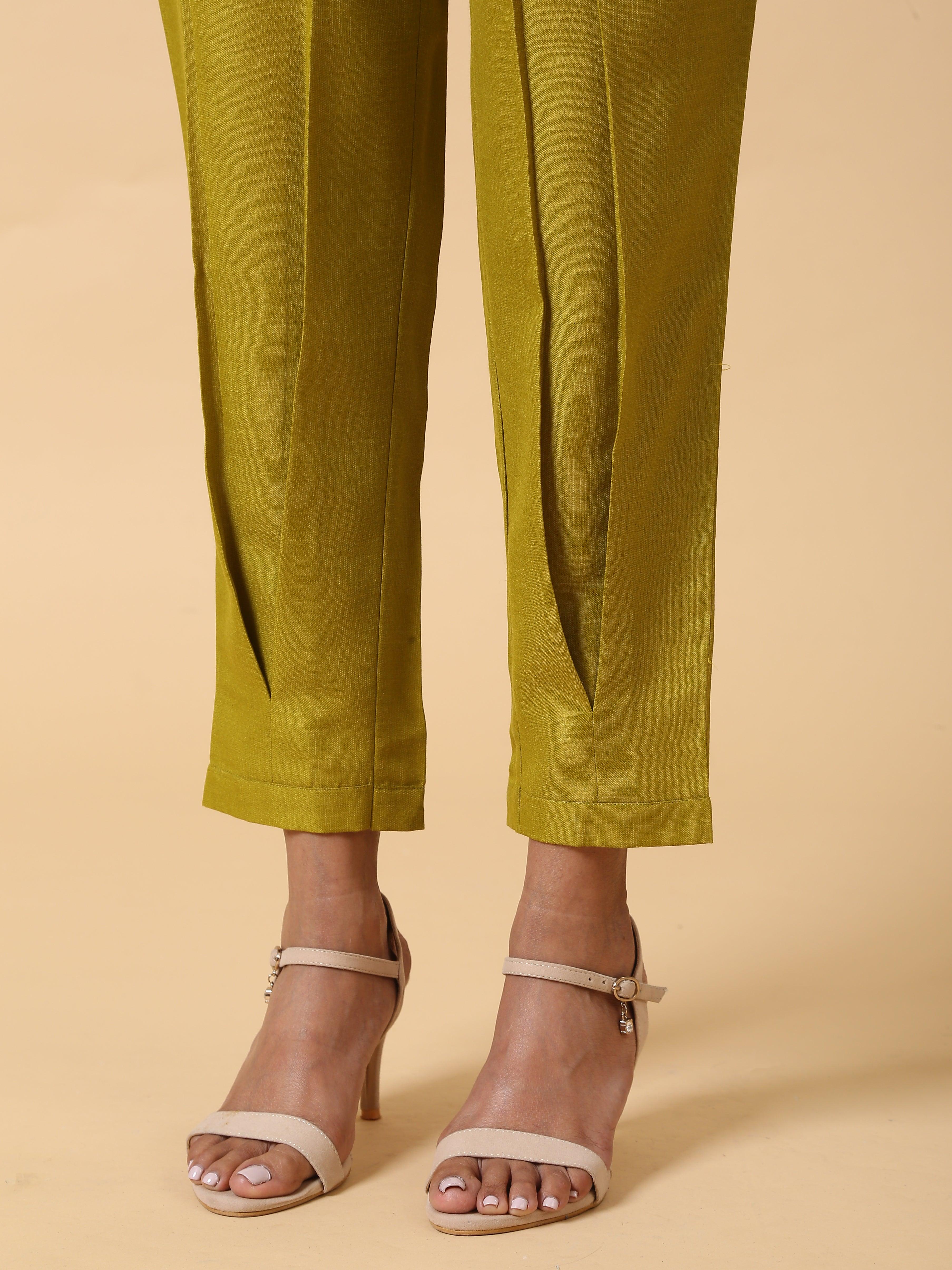 trueBrowns Cotton Linen Lime Green Pleated Co-Ord Set | Relove - Distacart