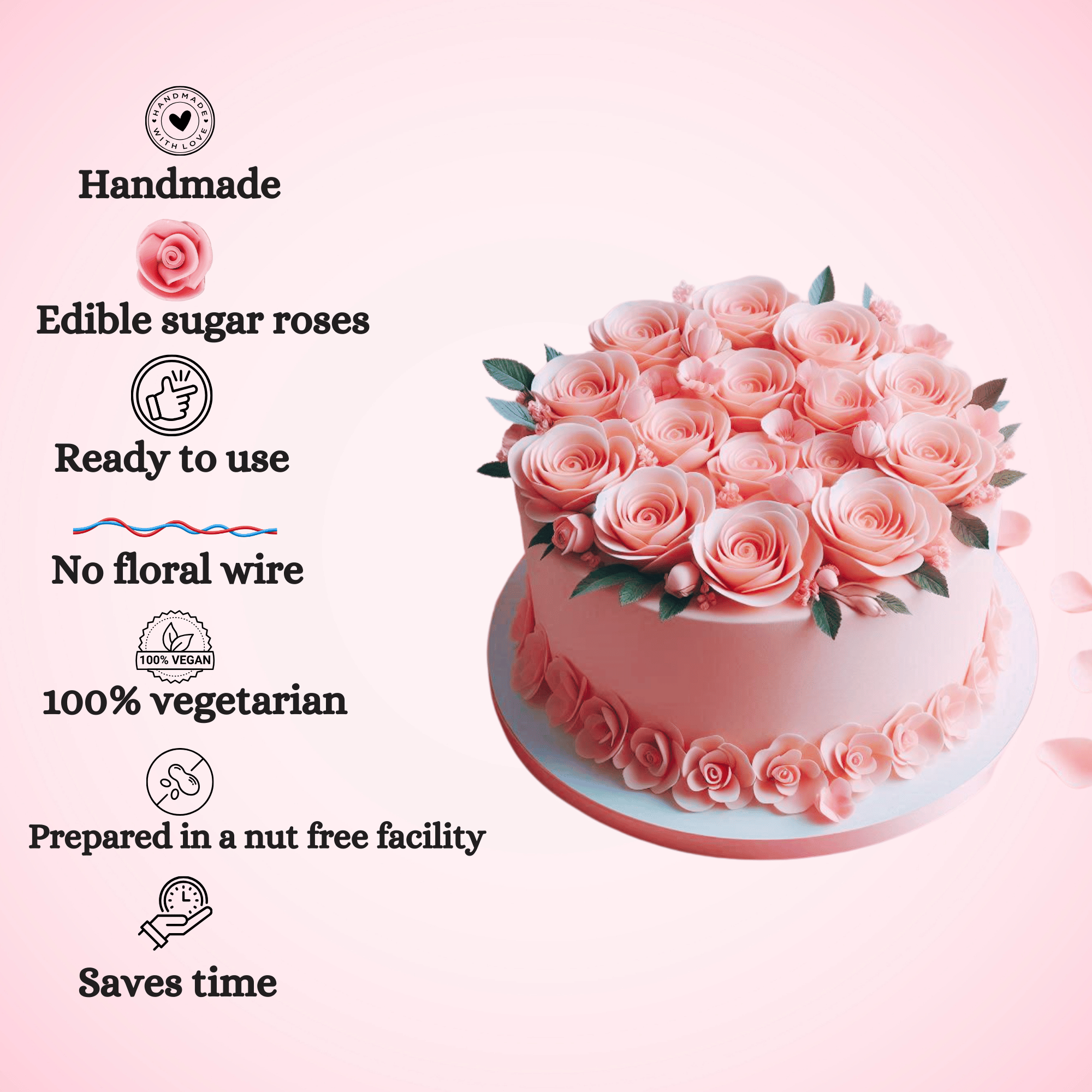 sugar roses for cake cupcake decoration blush pink 120 gms