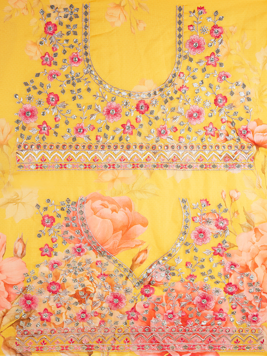 House of Panchhi Yellow Colour Organza Floral Design Digital Print Lehenga Choli & Dupatta