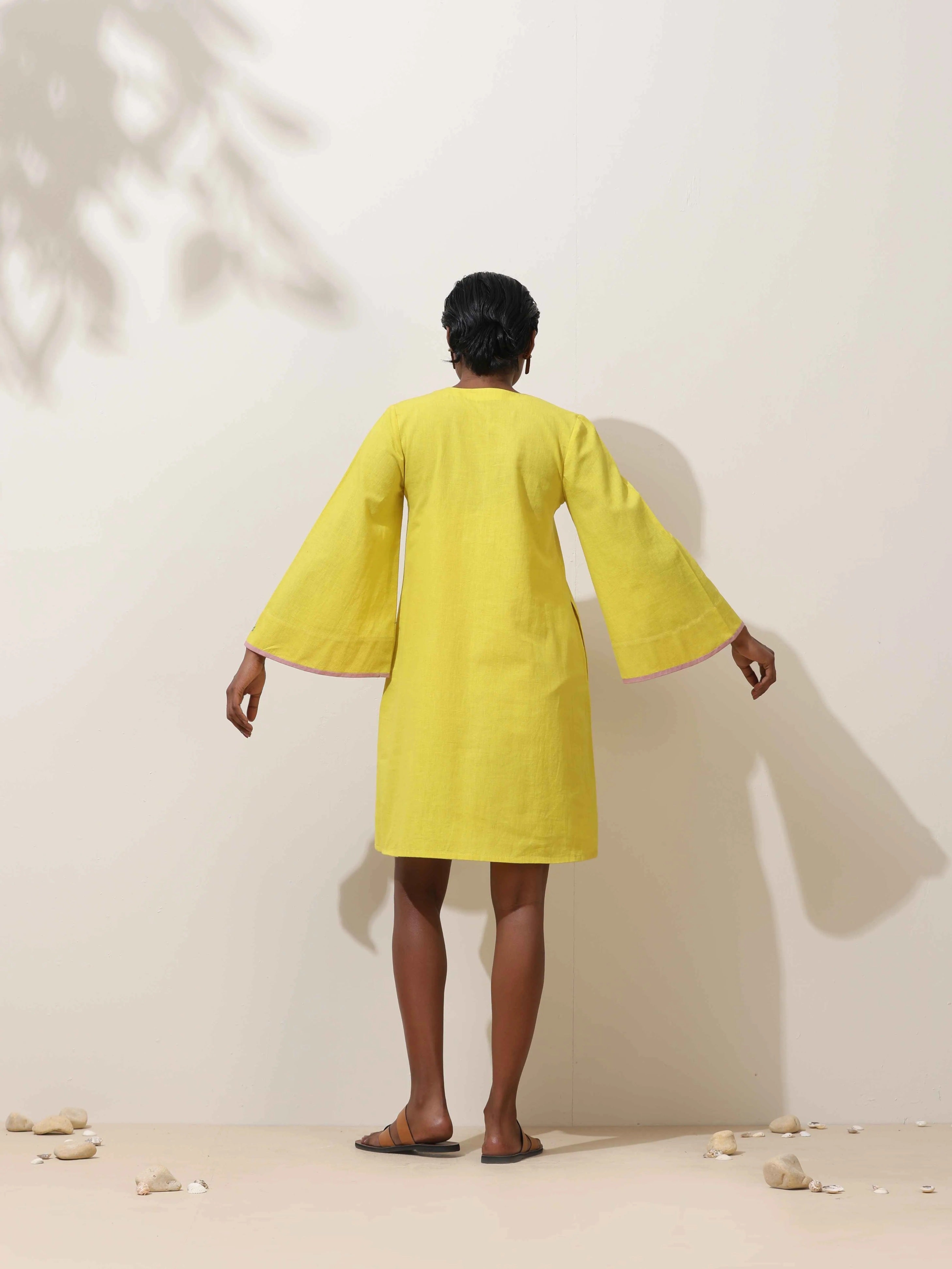 trueBrowns Lime Cotton Linen Dress - Distacart