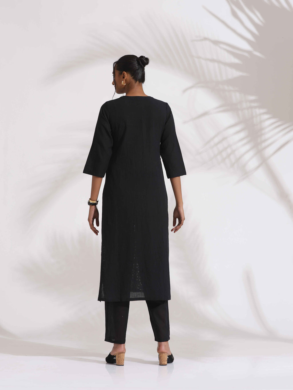 trueBrowns Black Cotton Schiffli Kurta Set - Distacart
