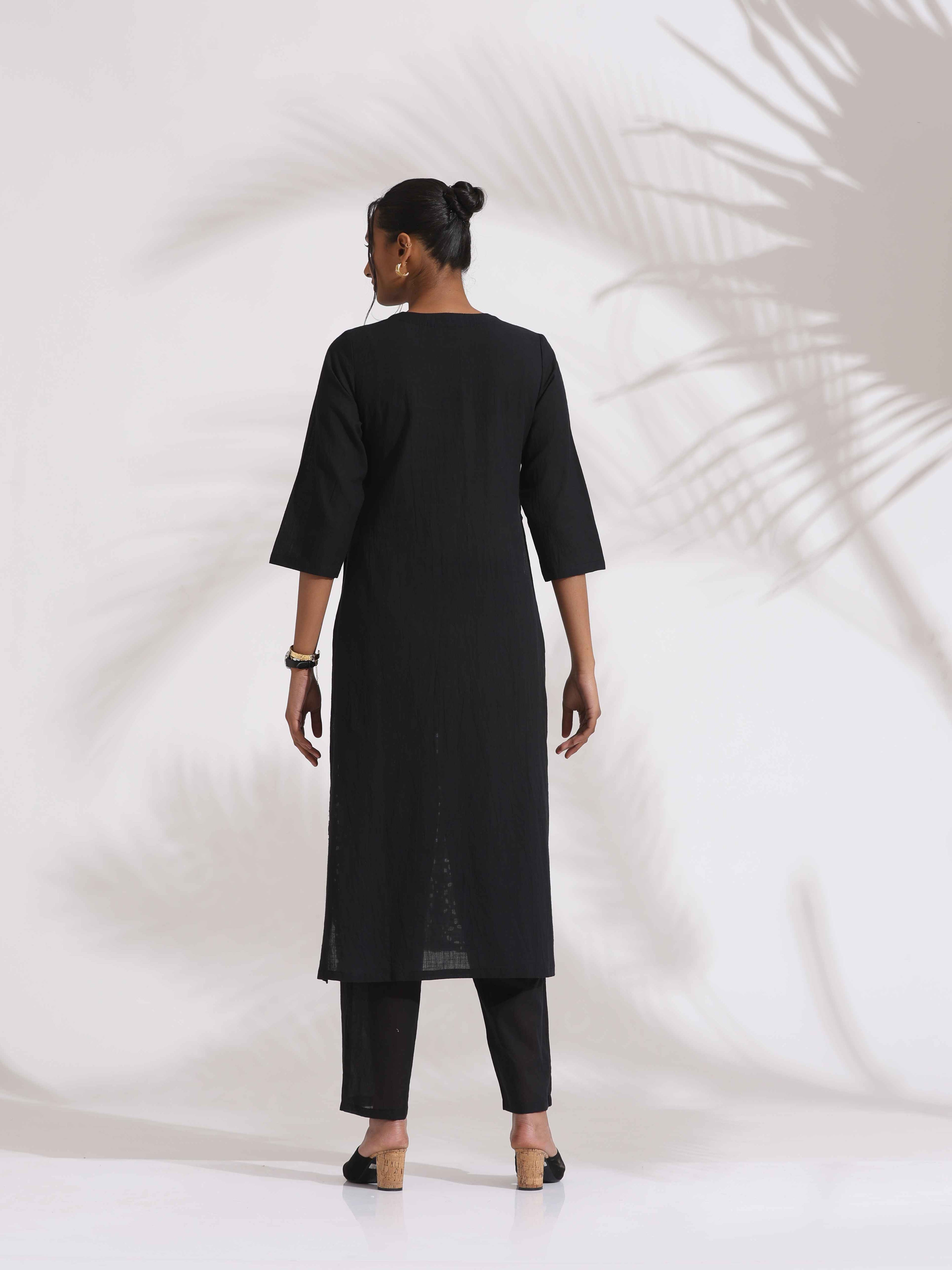 trueBrowns Black Cotton Schiffli Kurta Set - Distacart