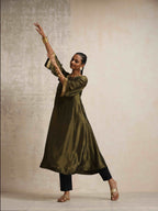 trueBrowns Olive Green Tissue Flared Anarkali Kurta Set - Distacart