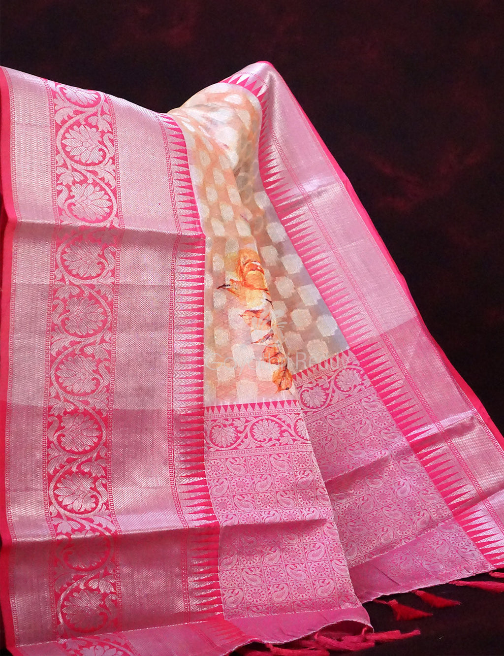 Pastel Wheat Banaras Border Buttes Floral Design Banarasi Semi Silk Saree By Gayathri Reddy Designer Studio