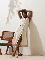 trueBrowns Off-White Cotton Linen Dress - Distacart