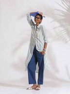 trueBrowns White Cotton Multi Stripe Shirt Kurta Set - Distacart