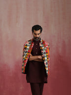 trueBrowns Men's Cola Ikat Print Cotton Reversible Nehru Jacket