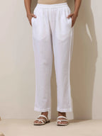 trueBrowns White Cotton Linen Kurta Pant Set - Distacart