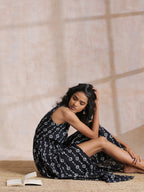 trueBrowns Black White Geometric Print Cotton Sleeveless Wrap Dress - Distacart