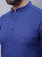 Even Apparels Blue Pure Cotton Short Sleeves Kurta With Band Collar - Distacart