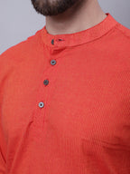 Even Apparels Orange Pure Cotton Short Kurta With Band Collar - Distacart