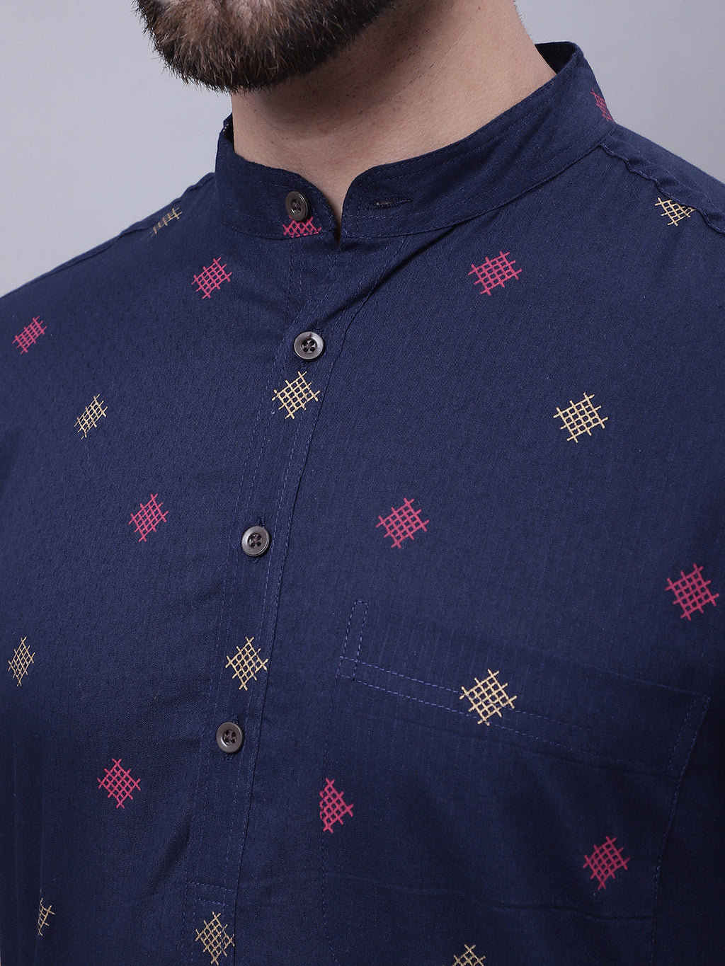 Even Apparels Blue Pure Cotton Short Sleeves Kurta With Band Collar - Distacart