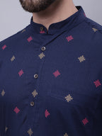 Even Apparels Blue Pure Cotton Short Sleeves Kurta With Band Collar - Distacart