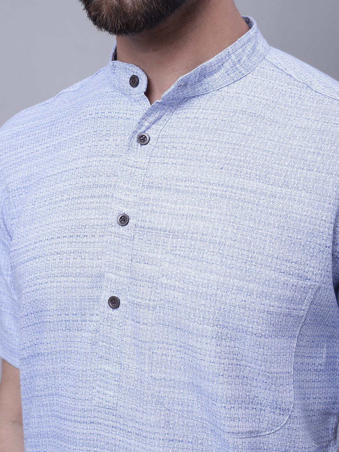 Even Apparels Blue Pure Cotton Short Sleeves Kurta With Band Collar - Distacart