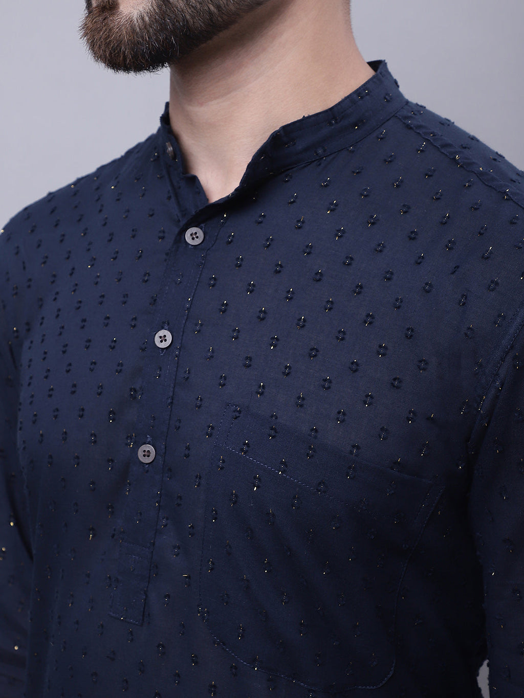Even Apparels Blue Pure Cotton Kurta With Band Collar - Distacart
