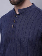Even Apparels Blue Pure Cotton Short Kurta With Band Collar - Distacart