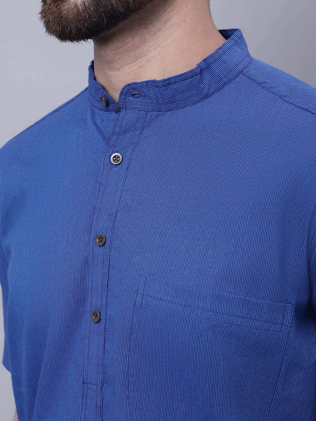 Even Apparels Blue Pure Cotton Short Sleeves Kurta With Band Collar - Distacart