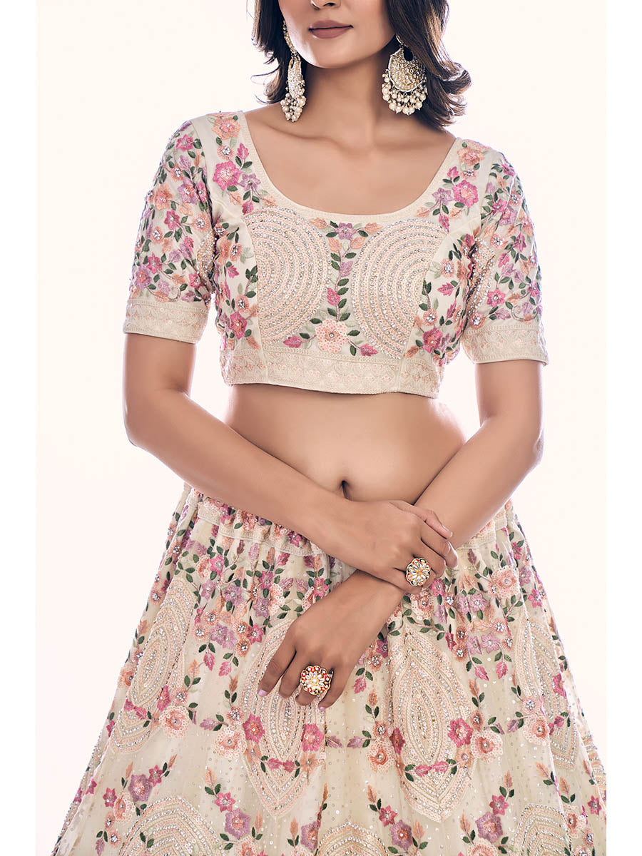Myra White Soft Net Embroidered Designer Lehenga Choli